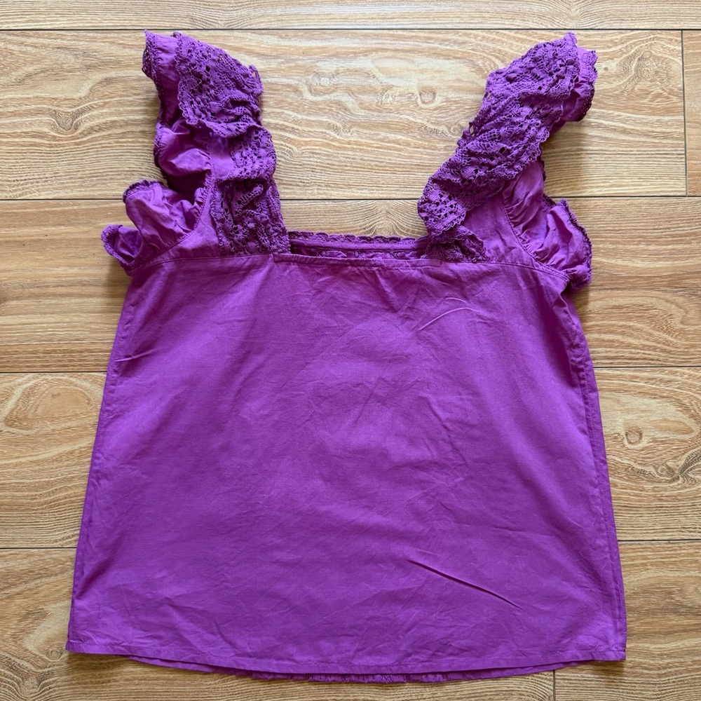 Sezane lexy ruffled square neck orchid eyelet top - Picture 8 of 9